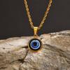 Lässige Böse Blaue Augen Halsketten für Männer Jungen,Runder Anhänger aus Edelstahl,Ethnische Türkische Amulett Geschenke Schmuck