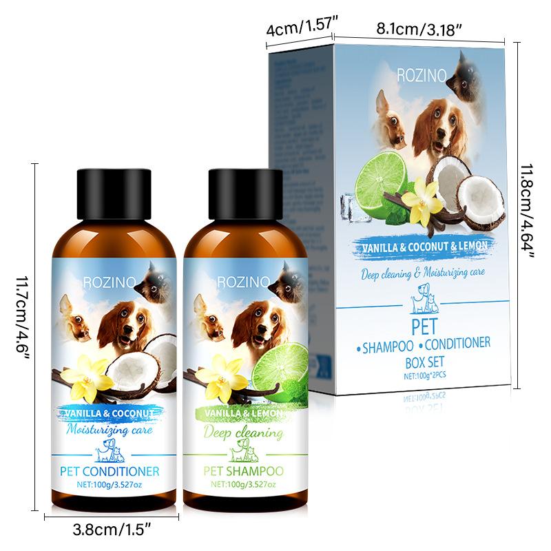 

Pet Wash Care Set Shampoo 100ml+Conditioner 100ml Deodorizing Long Lasting Fragrance Cat Dog Shower Gel Pet Cleaning Products