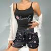 Damen Milchseide Pyjama Set Bedrucktes Camisole und Shorts Zweiteiliges Sommer Komfort Homewear Sexy Loungewear Outfit