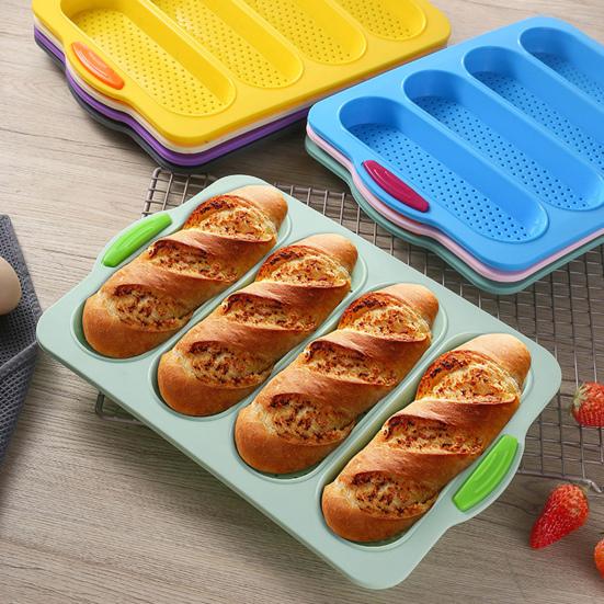 4 Grids Food Grade Baguette Baking Tray Silicone Anti-scalding Bread Baking Mold for Restaurant