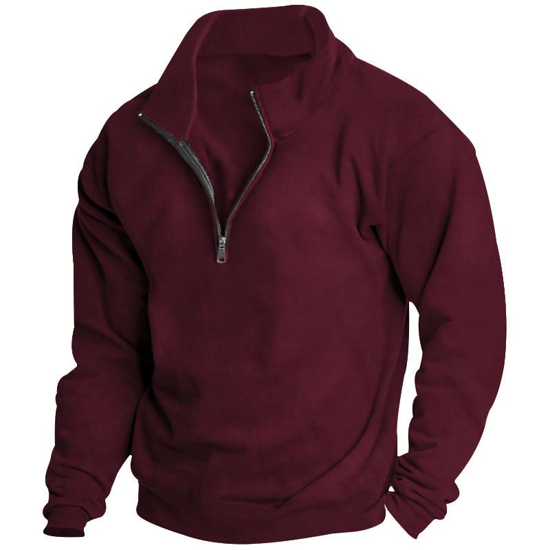 Felpa da uomo con colletto alto e zip in pile per l'inverno, stile casual urbano