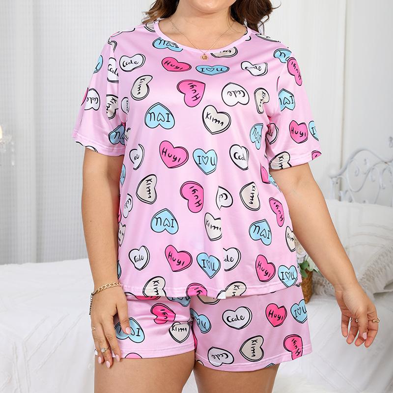 Plus Size Pajamas Women's Short Sleeve Round Neck Loose Homewear