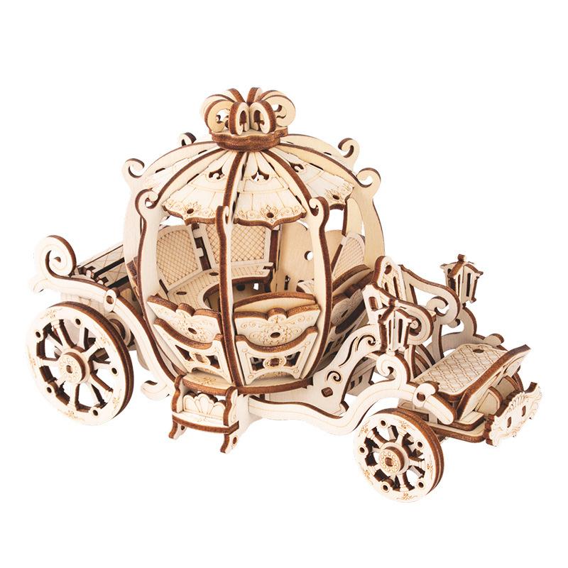 1Pc Pumpkin Cart Wooden Puzzle 3d Model Toy Boys and Girls Over 6 Years Old Handmade Gifts Street