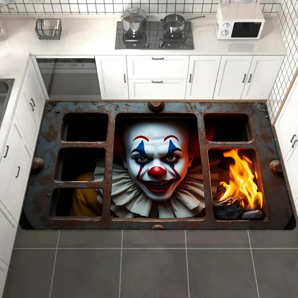 Durable Halloween Clown Doormat: Dirt & Wear-Resistant, Easy-Clean Entryway Floor Mat.