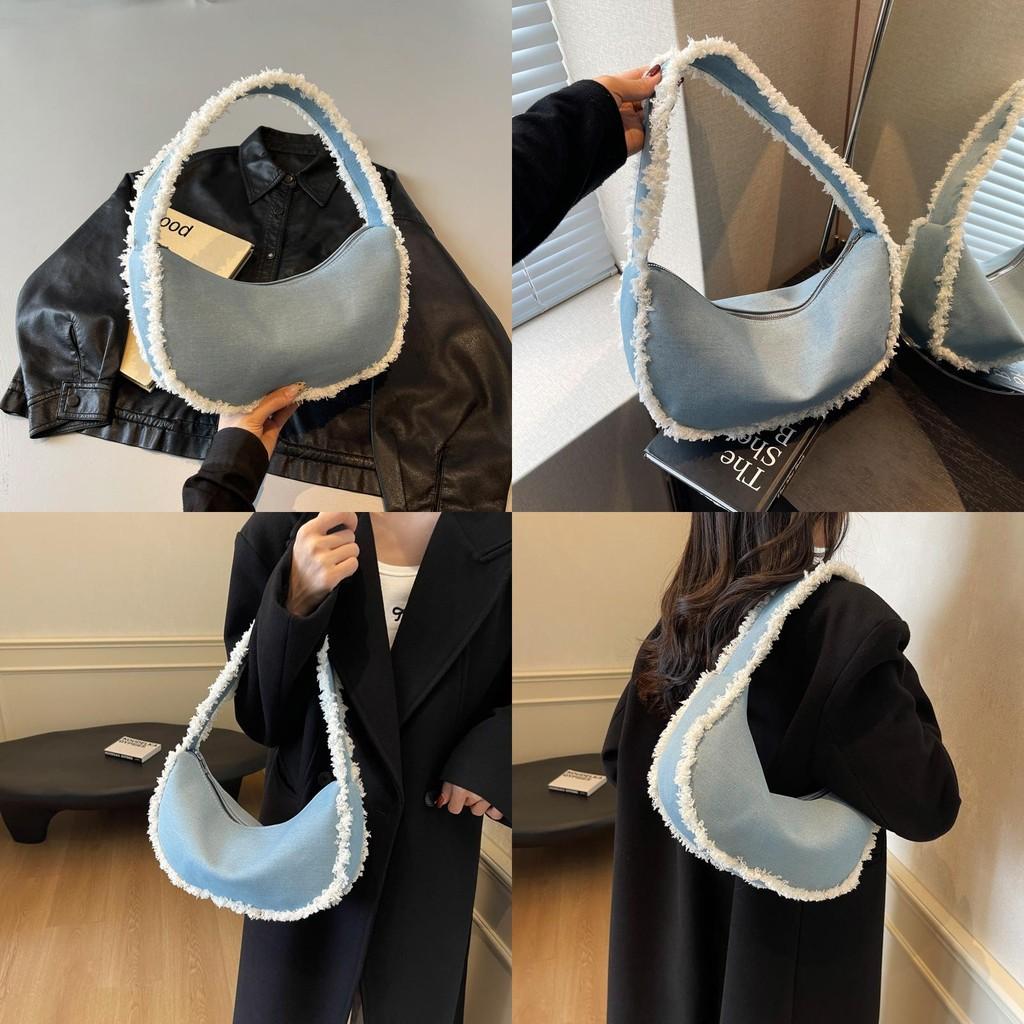 New Stylish Canvas Shoulder Bag For Women In Blue Perfect For Fall Fashion Trends
