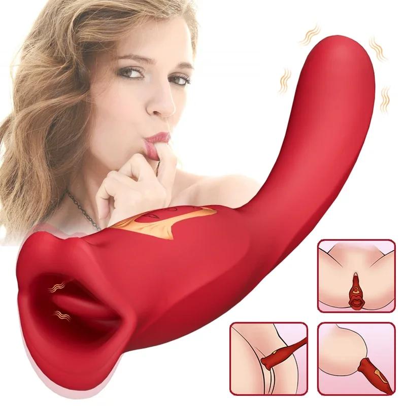 Tongue Licking Biting Vibrator for Women Oral Clitoris Nipple AnalStimulator Vagina Vibrators Female Masturbator Adult Sex Toy
