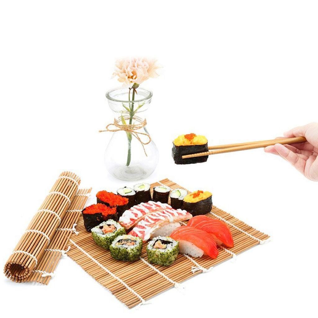Set de 9 bucăți de covorașe pentru împrăștiat orez, bețișoare din bambus, set de preparare a sushi