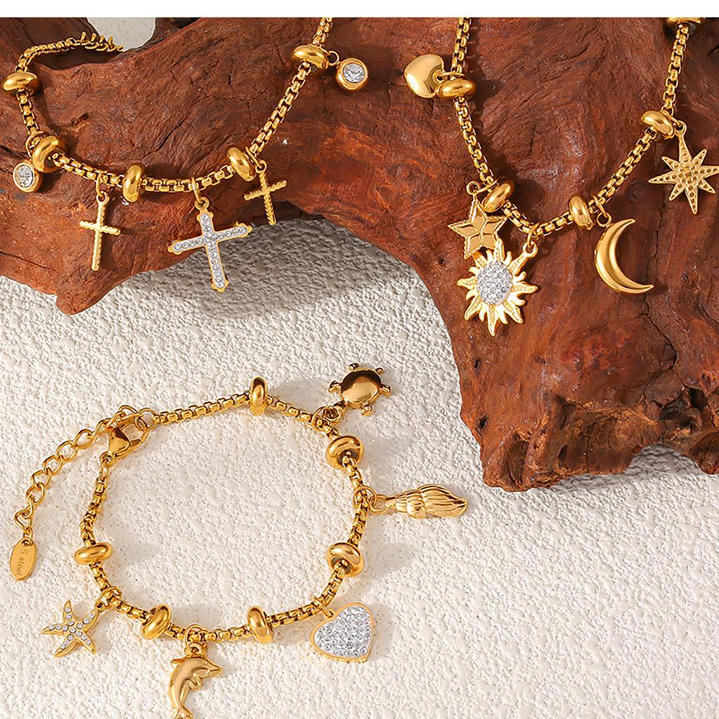 Zartes Kettchen-Armband mit Kreuzen, Schmuck, schickes Strass-Inlay, Anhänger-Armband mit verstellbarer Kette für Damen