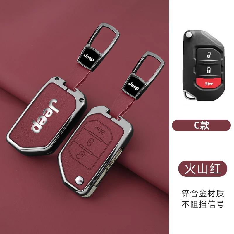 For Jeep Metal Leather 2 3 4 Buttons Car Flip Key Case Cover For Jeep Gladiator JT Sahara JLU Wrangler JL Rubicon 2018 2019 A