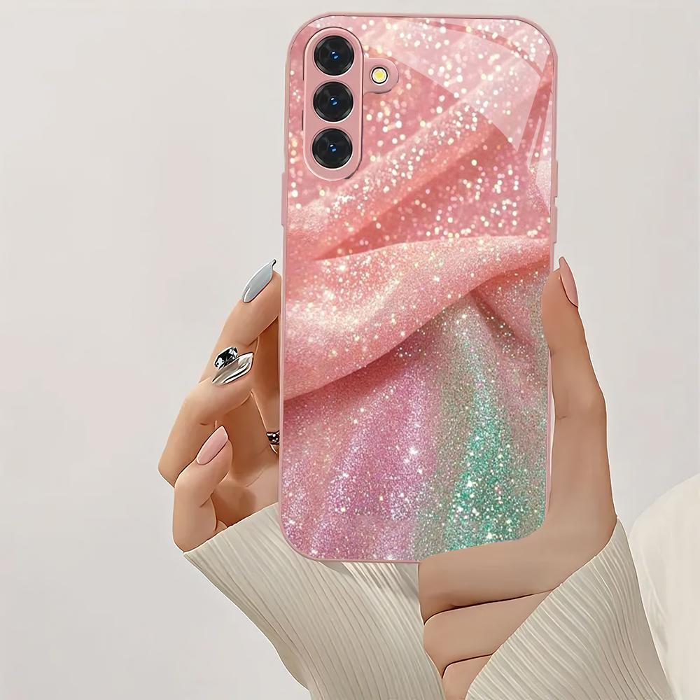 Shiny pink metallic paint glass phone case suitable for Samsung GalaxyS26 S25 S24 S22 S21 S20FE/Ultra/Plus shockproof back cover