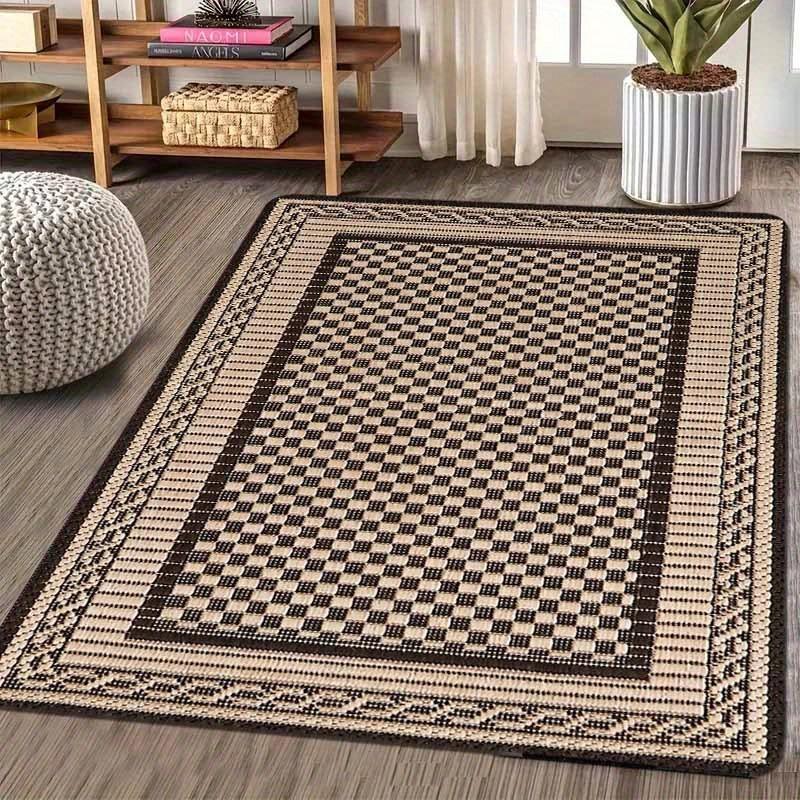 

Vintage Checkered Border Area Rug Black Beige Geometric Print NonSlip Floor Mat for Living Room Bedroom Rustic Home Decor 40X60CM