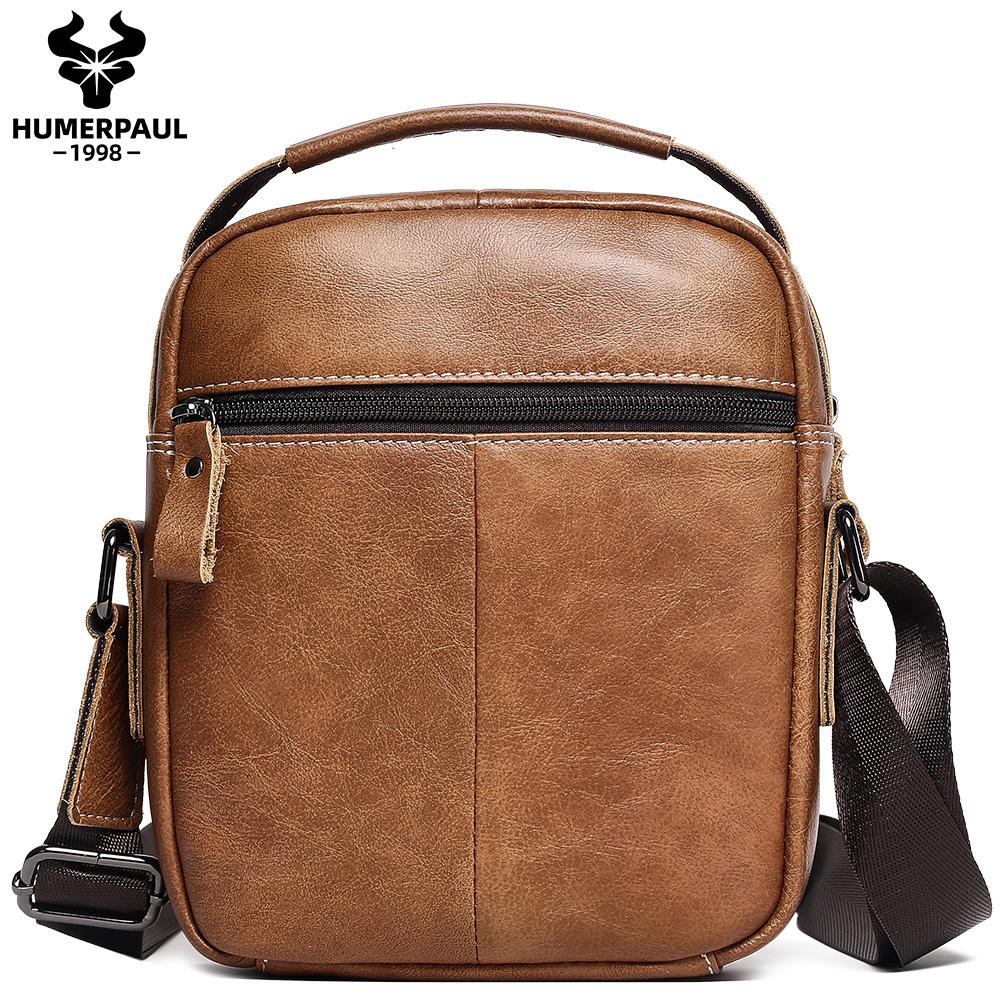 Humerpaul Men Leather Messenger Bag Multifunctional Shoulder Bag Handbag Briefcase Travel Backpack