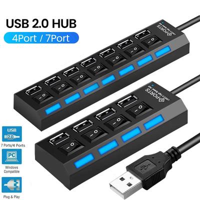 USB 2.0 4/7 portu daudzkārtējs paplašinātājs USB 2.0 centrmezgls ar slēdzi Multi USB sadalītāja centrmezgls Izmanto strāvas adapteri Datora piederums