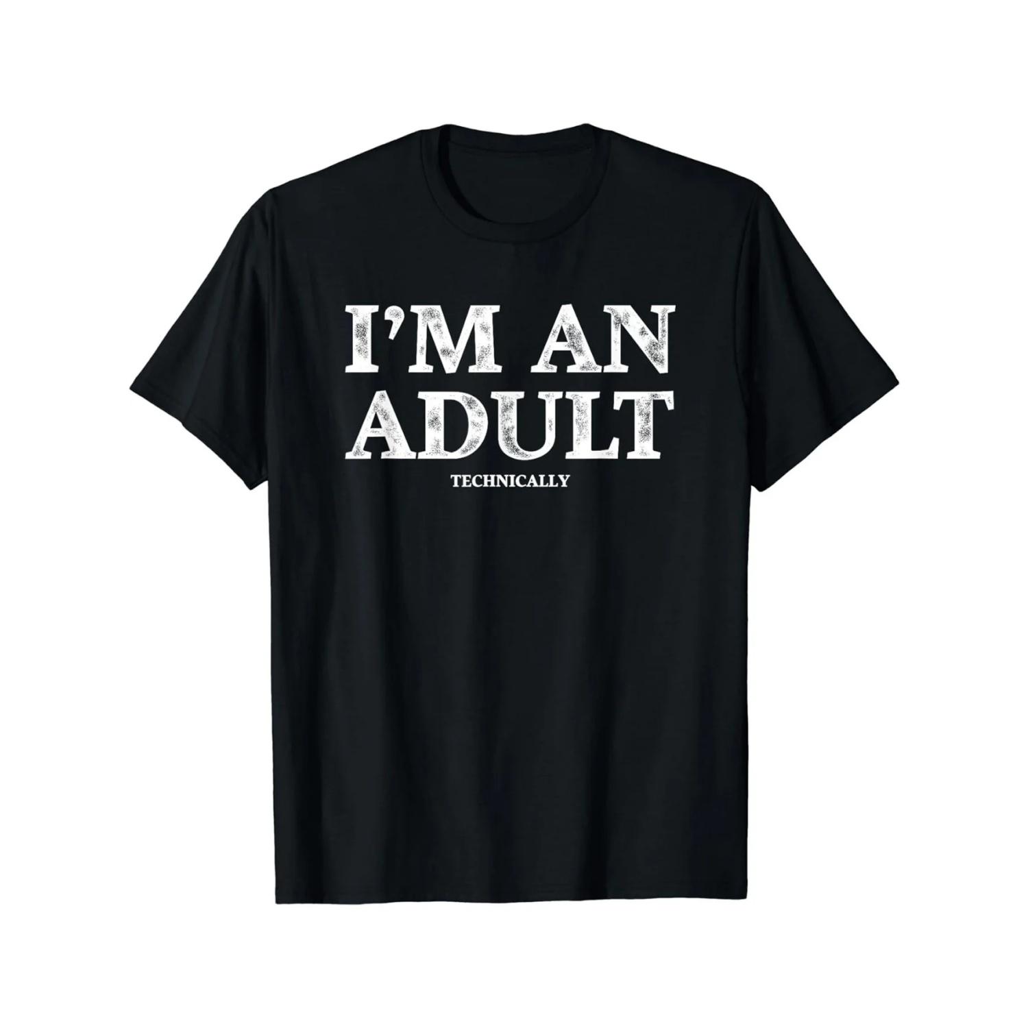 

I m AN ADULT Printed Men s Casual Short Sleeved Round Neck T-shirt Suitable for Summer Outdoor Street T-shirt S чёрный