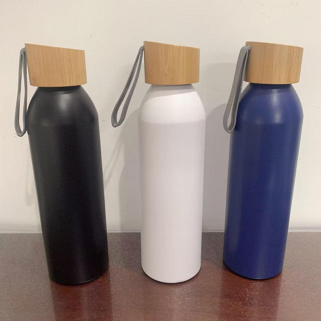 Aluminum Sports Water Bottle with Bamboo Lid and Lanyard - Portable Cycling Cup, Gift, or Advertising Model