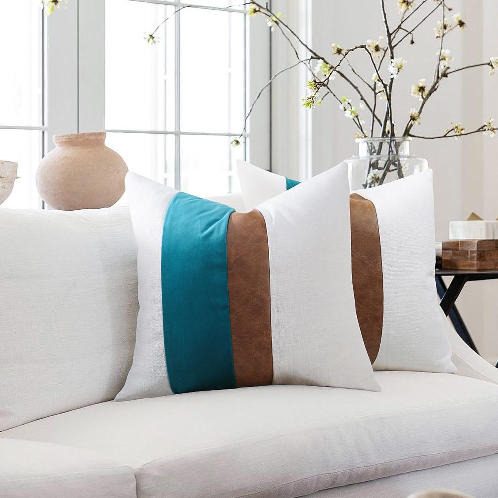 Modern Minimalist Style Soft Bedside Cushion Cover Color Contrast Stripe Sofa Pillowcase Square Throw Pillow Case 45x45cm