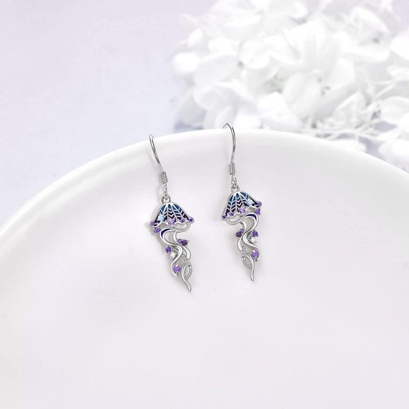 Cercei creativ cu meduze violete pentru femei, fermecătoare, de culoare argintie, cercei cu cârlig, bijuterii de nuntă cu animale mici
