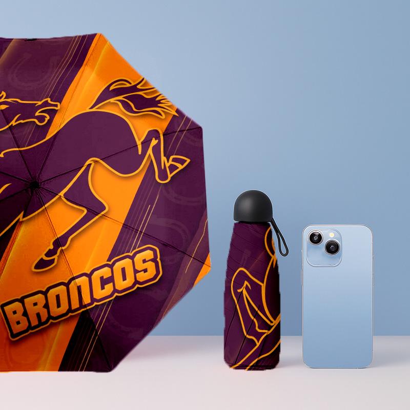 Brisbane Broncos Printed 5?Fold Mini Umbrella 8?Rib Windproof Compact Umbrella For Women Pocket Carry