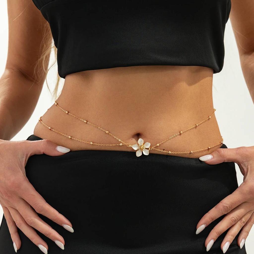 IngeSight.Z Exquisite Sexy Bikinis Belly Waist Chain for Women Fashion Gold Color Drop Oil Flower Body Jewelry Party Accessories