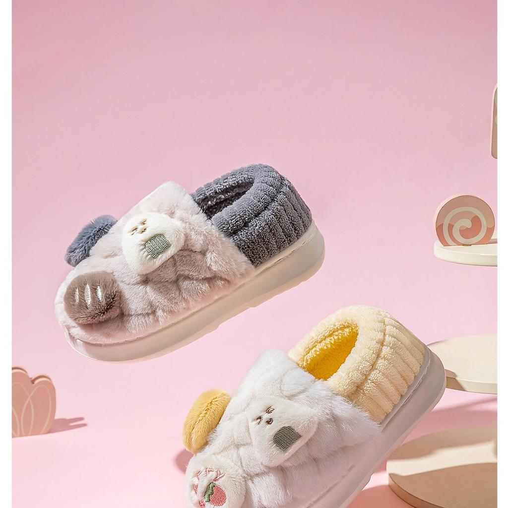 Jieliya Kids' Furry Plush Slippers - Winter Warm, Parent-Child Matching, Indoor/Outdoor Wear for Boys and Girls, Size 25