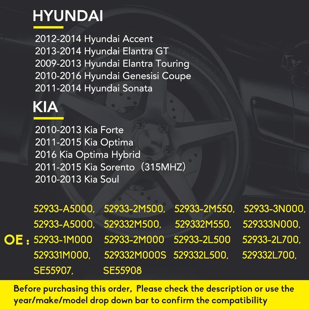 529332M000 315MHZ TPMS Reifendrucksensor Passend für Kia & Hyundai, Kia Soul Forte Optima Sorento Hyundai Accent Elantra GT Touring Sonata 529332M550