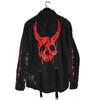 Demon Hunter Skull Black Denim Jacket Men Rock Punk Heavy Metal Sweatshirt Suspenders Hole Streetwear