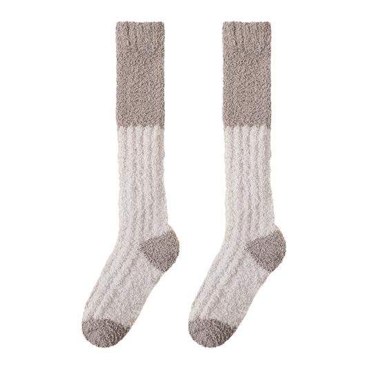 Fuzzy Knee High Socks Women Fluffy Warm Knee Socks Color Socks Leg Warmers Block Thick Winter