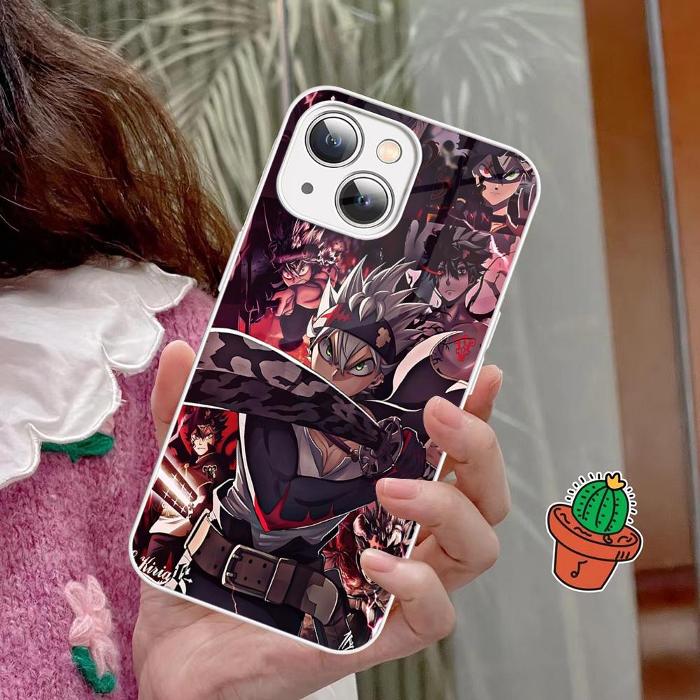 Black Clover Phone Case Tempered Glass For Iphone 14 13 12 11 Pro Mini XS MAX 14Plus X XS XR Fundas