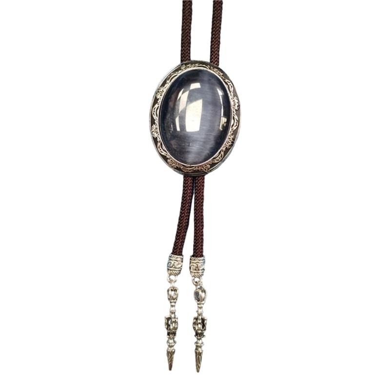 Adjustable Braided Cord Rodeos Bolo Tie Necktie Feature Oval Shape Stone Pendant Western Jewelry Necklace for Men Women