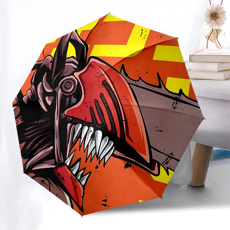 

1pc Chainsaw Head Design Automatic Folding Umbrella - Portable 3-Fold Design, 8-Bone Iron Frame Outdoor Umbrella, Ideal Gift for Fans, Travelers, Dail