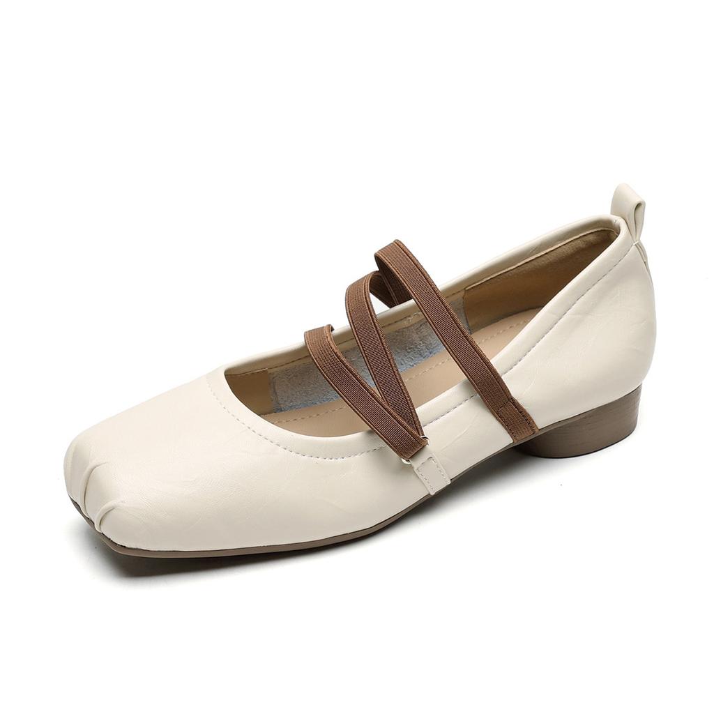 French square head versatile rough high-heeled ballet Mary Jane shoes women's retro niche cross-strap lazy one-pedal single shoes