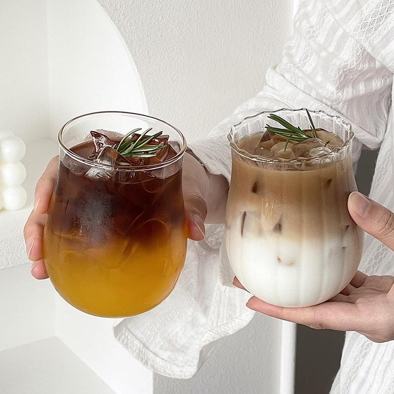 Tulip Shaped Aroma Cup Transparent Glass Whiskey Glass Coffee Mug Latte Iced Americano Cup Cold Coffee Cups Drinking Utensils