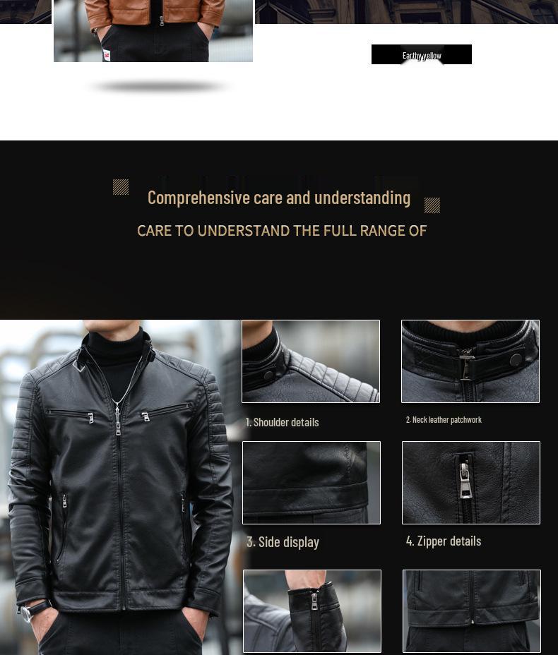 Men's Trendy Leather Stand Collar Motorcycle Jacket for Autumn and Winter