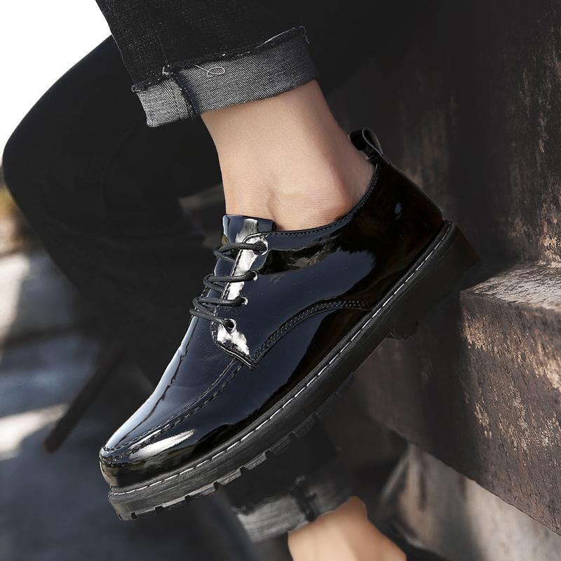 Men's loafers new large-sized fashionable thick-soled sneakers men's lacquered casual sports shoes  Low heels men's punk shoes
