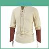 Casual Mens Cotton Stand Collar Shirt With Tie Closure For Summer Wear