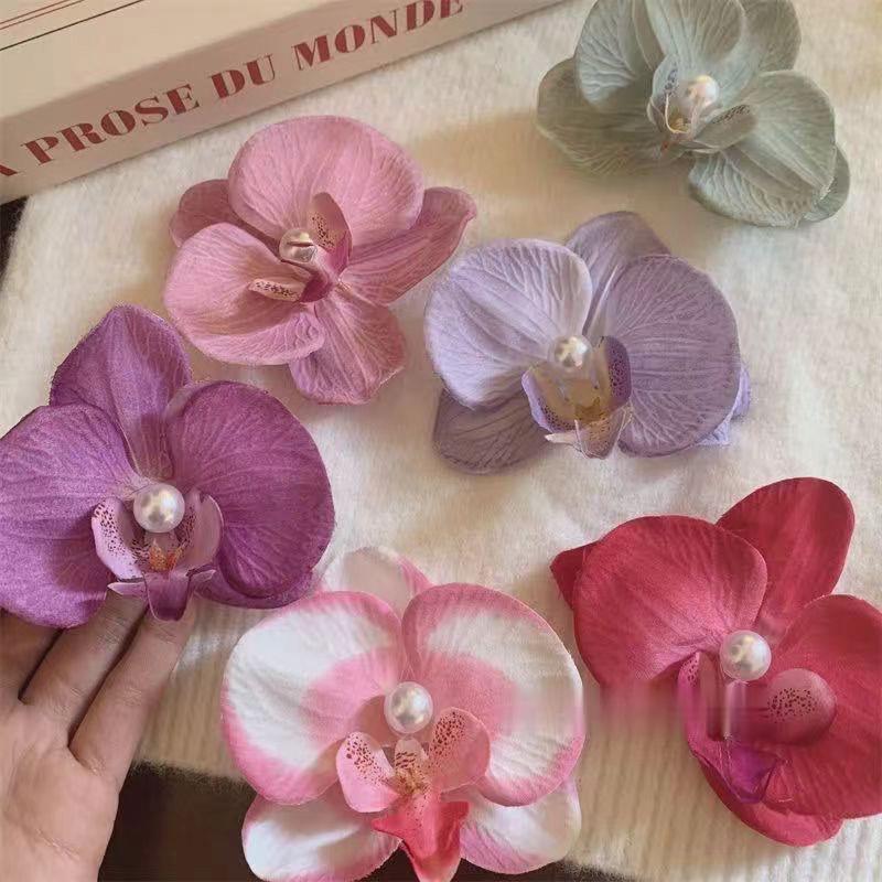 Orchid Flower Hair Clip Hair Ornament Hair Accessories Bohemia Barrettes Floral Pearl Hair Clip Headdress Orchid Hairpin