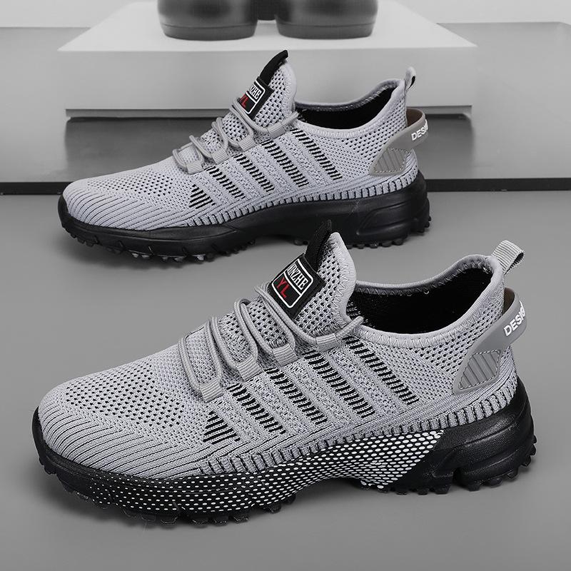 

Мужская дышащая трикотажная спортивная обувь - удобная, амортизирующая, нескользящая обувь на шнуровке для бега, бега и ходьбы, спортивная обувь 46 серый