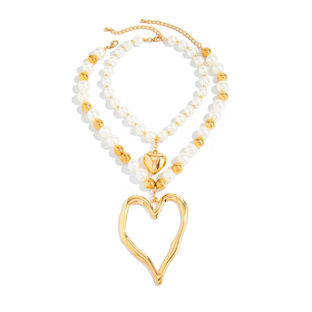 Exaggerated Big Love Heart Pendant Choker Necklace Y2K Gothic Imitation Pearl Chain Jewelry for Women Party Daily Wear