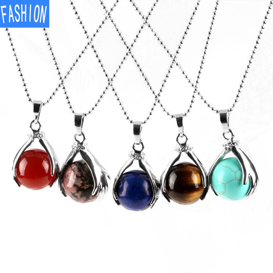Palm Natural Stone Beads Crystal Pendant Necklace