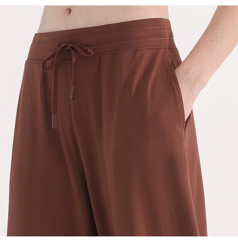 Women's High-Waist Wide-Leg Summer Yoga Pants - Lightweight, Loose, Slimming Casual Trousers with Drawstring.