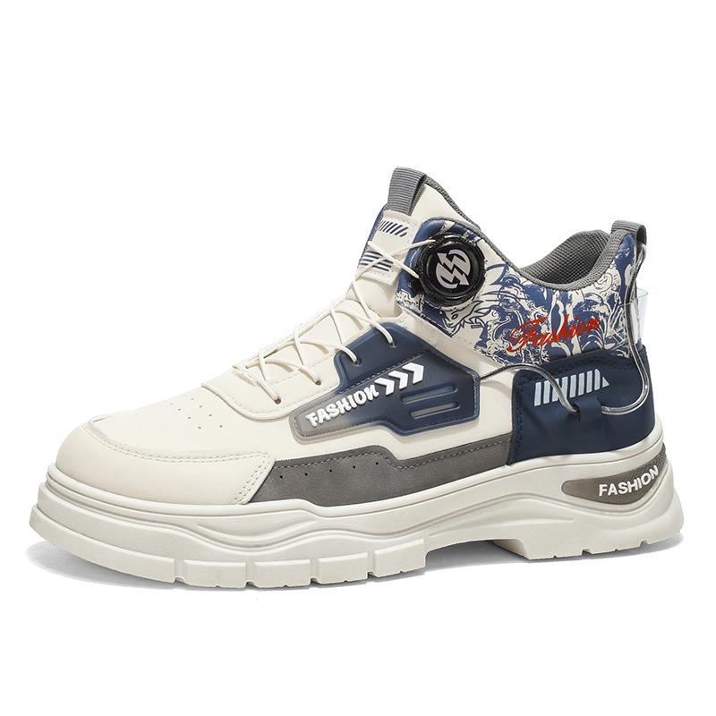 Men's shoes rotating button wear-resistant sports casual shoes platform heightening shoes fashion Martin boots men