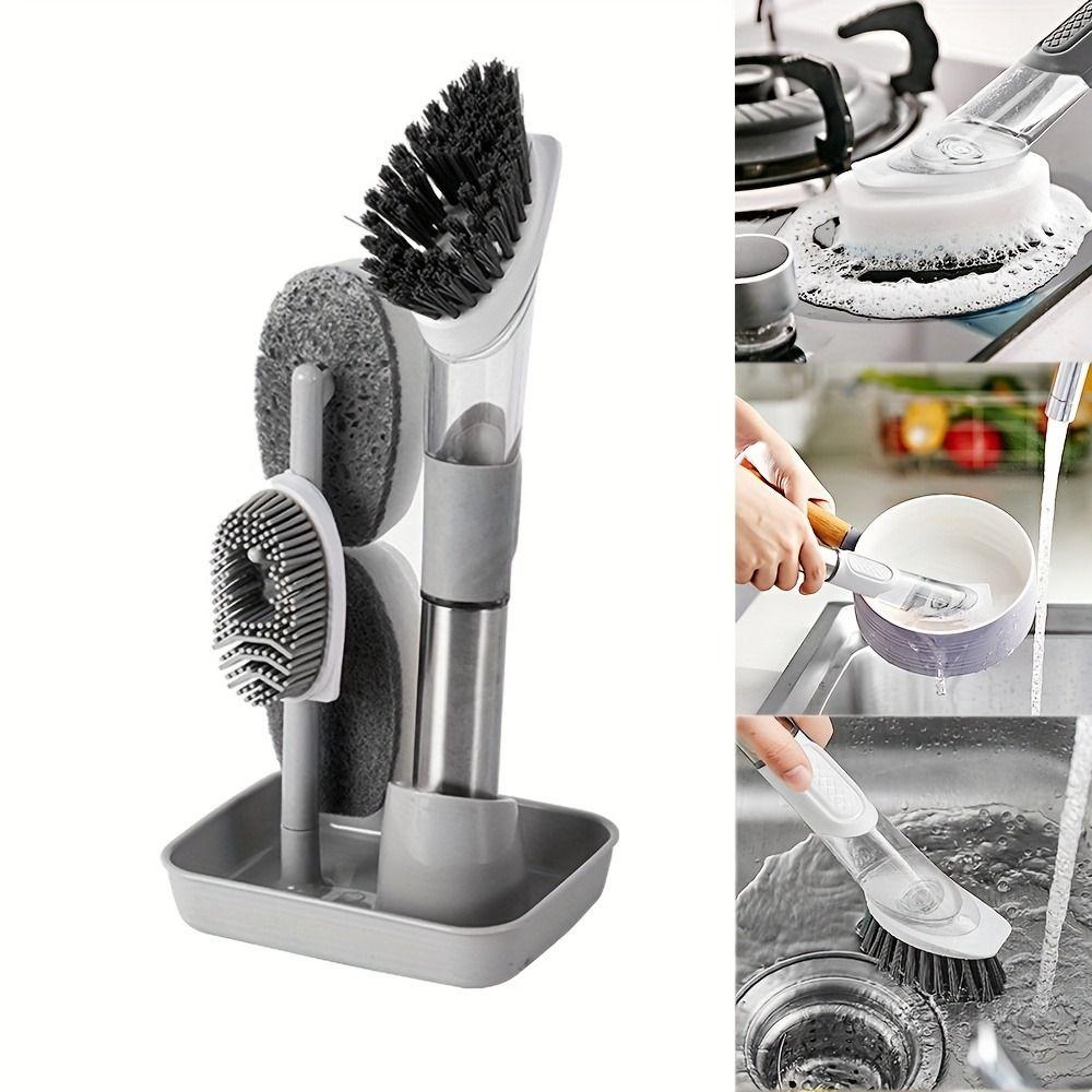 3 In 1 Dishwashing Brush Removable Sponge Dish Cleaning Brush Kitchen Cleaning Brush  Kitchen Use