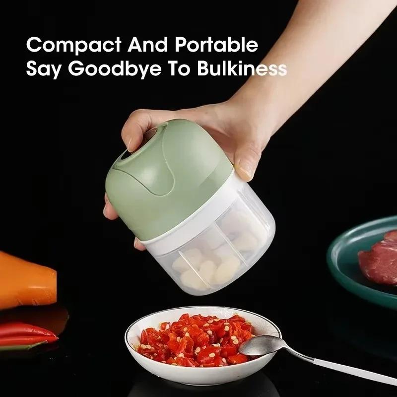 Portable Electric Garlic Masher Grinder 250ml Rechargeable Meat Grinder Chili Ginger Vegetable Blender
