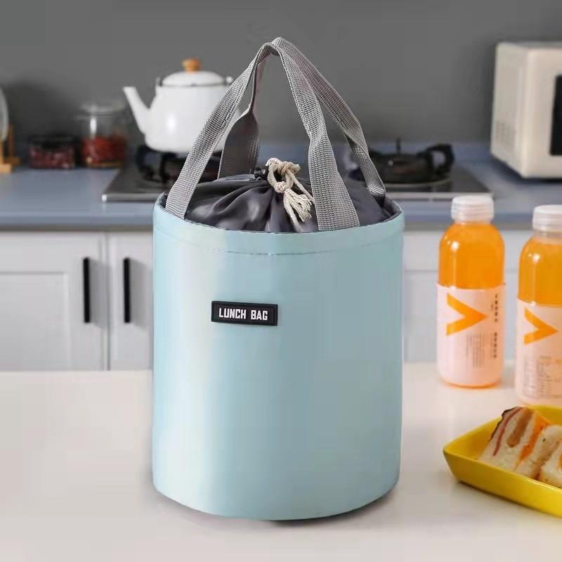 Large Round Insulated Lunch Box Bag Aluminum Foil Hand-held Circular Bento Bag Work Carry-on Insulation Bag Meal Bag