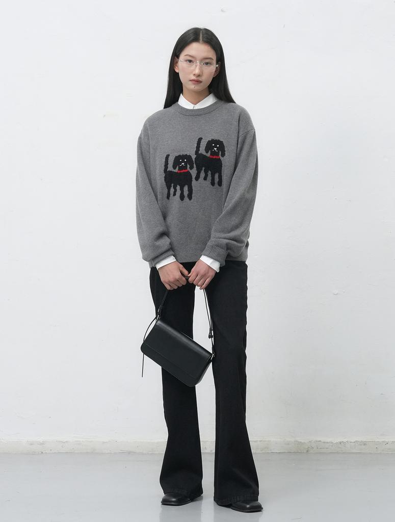 GENERALIDEA Unisex Twin Dog Jacquard Knit Pullover [Charcoal] / Sbe4U05016
