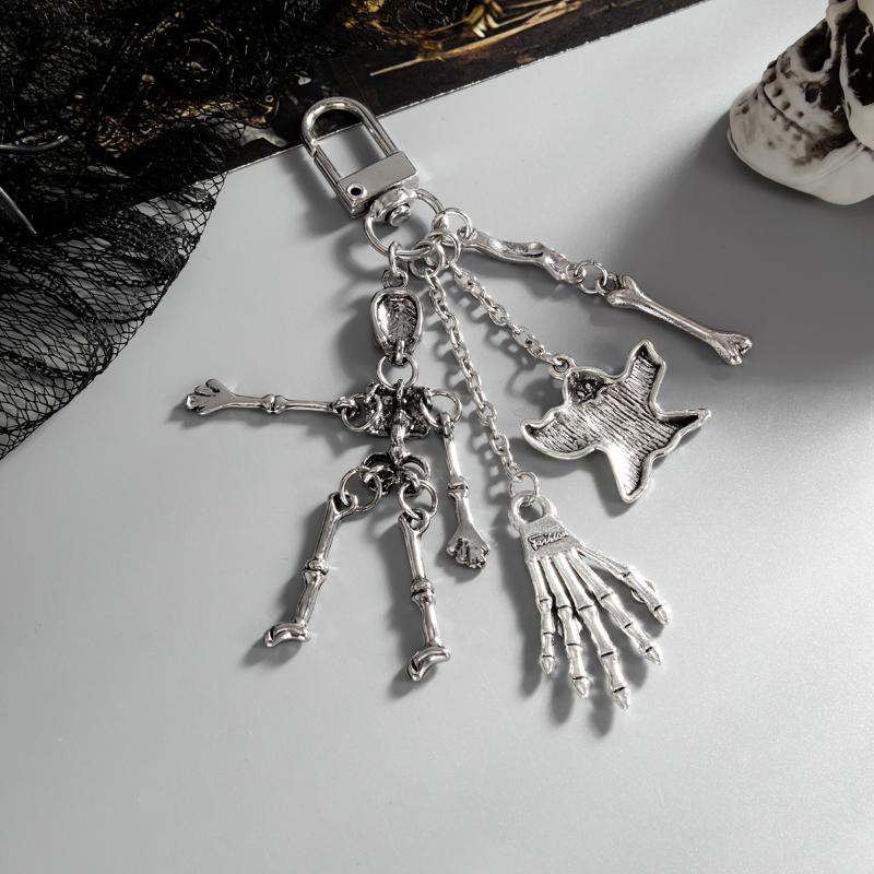 Gothic Skeleton Ghost Keychain Halloween Metal Skeleton Pendant Car Keyring Bag Hanging Decoration Pants Ornament Gifts