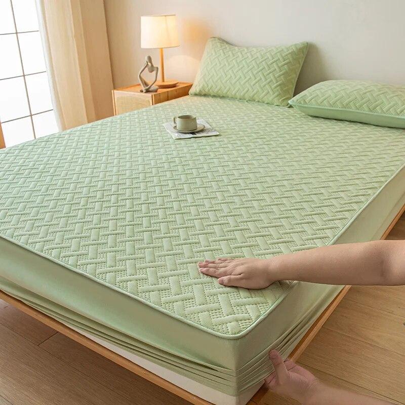 

Хлопковый наматрасник премиум-класса, однотонный эластичный простынь на подкладке, стеганый наматрасник, регулируемый прочный чехол на кровать 150x200x30cm