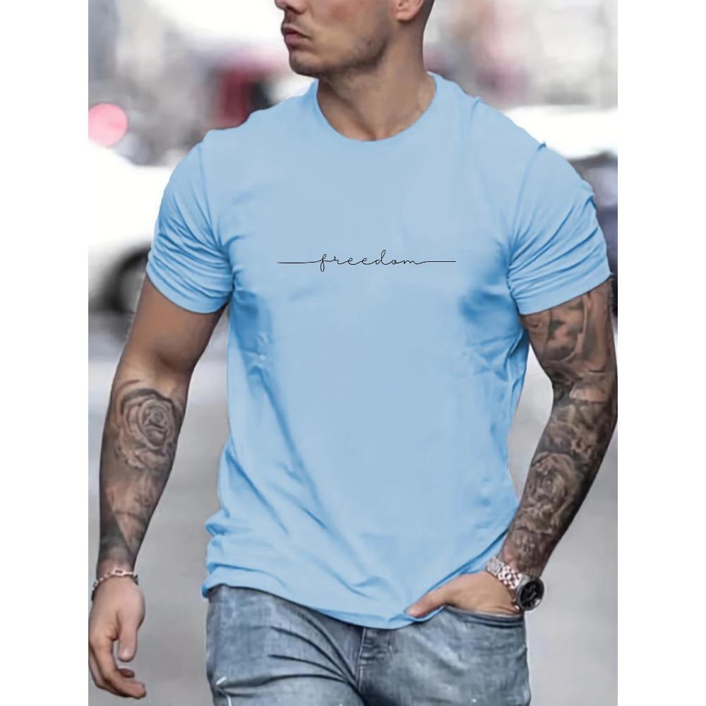 Men's Summer Loose Size Freedom Graphi Print Casual Slim Fit Round Neck Short Sleeve T-shirt Top