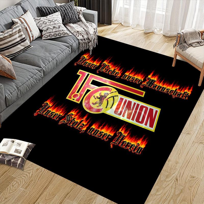 1. FC Union Berlin Flannel Printed Carpet, Home Sofa Decoration for Living Room & Bedroom, Non‑Slip Play Flannel Floor Mat for Game Room