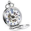 TREEWETO Mechanical Pocket Silver Flower Roman Numerals Watch, Hollow, Vine, Skeleton,